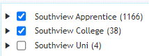 Result showing the employer linked to both Southview College and Southview Apprentice