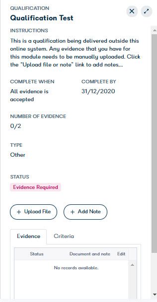 Action plan activity expanded showing evidence submission options
