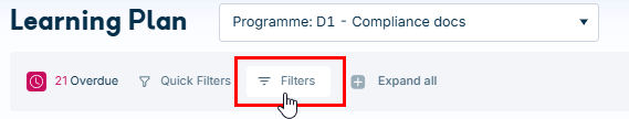 Filters button on the action plan screen