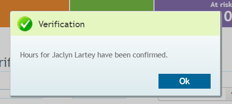 Verification confirmation message