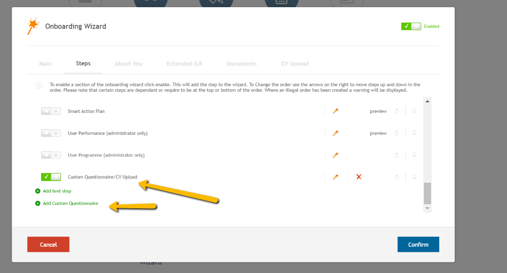 Custom questionnaire step configured for document upload