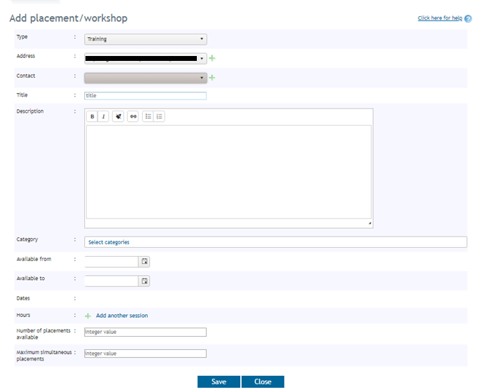 Add placement / workshop form