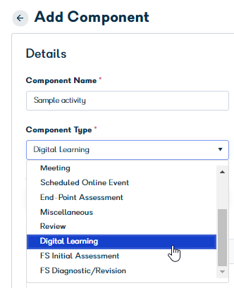 Activity type field set to Digital Learning