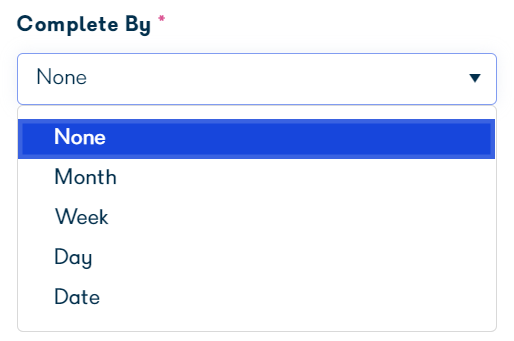 Complete by field showing date and timeframe options