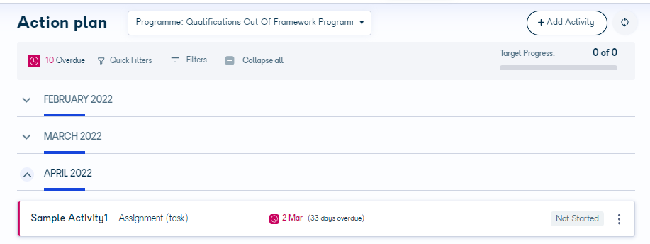 Learning plan view with an activity selected