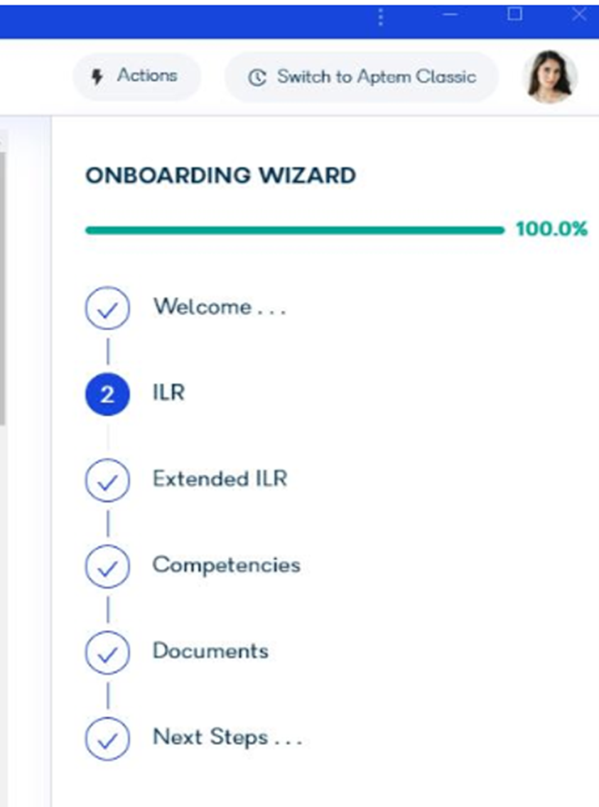 Onboarding wizard showing steps to complete