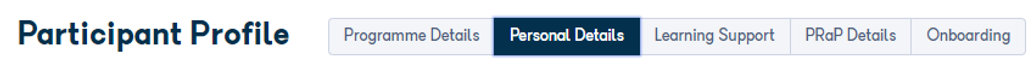 Personal Details tab on the Participant Profile