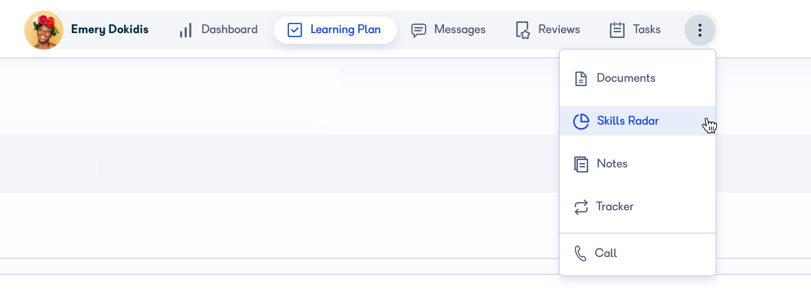Skills radar option in the learner navigation menu