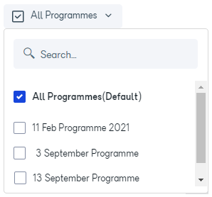 Programmes quick filter showing list of programmes with multi-select