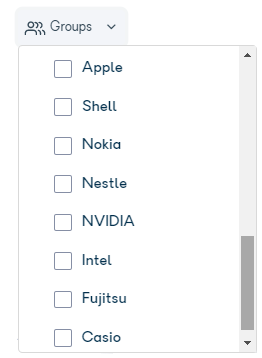 Groups quick filter showing list of groups with multi-select