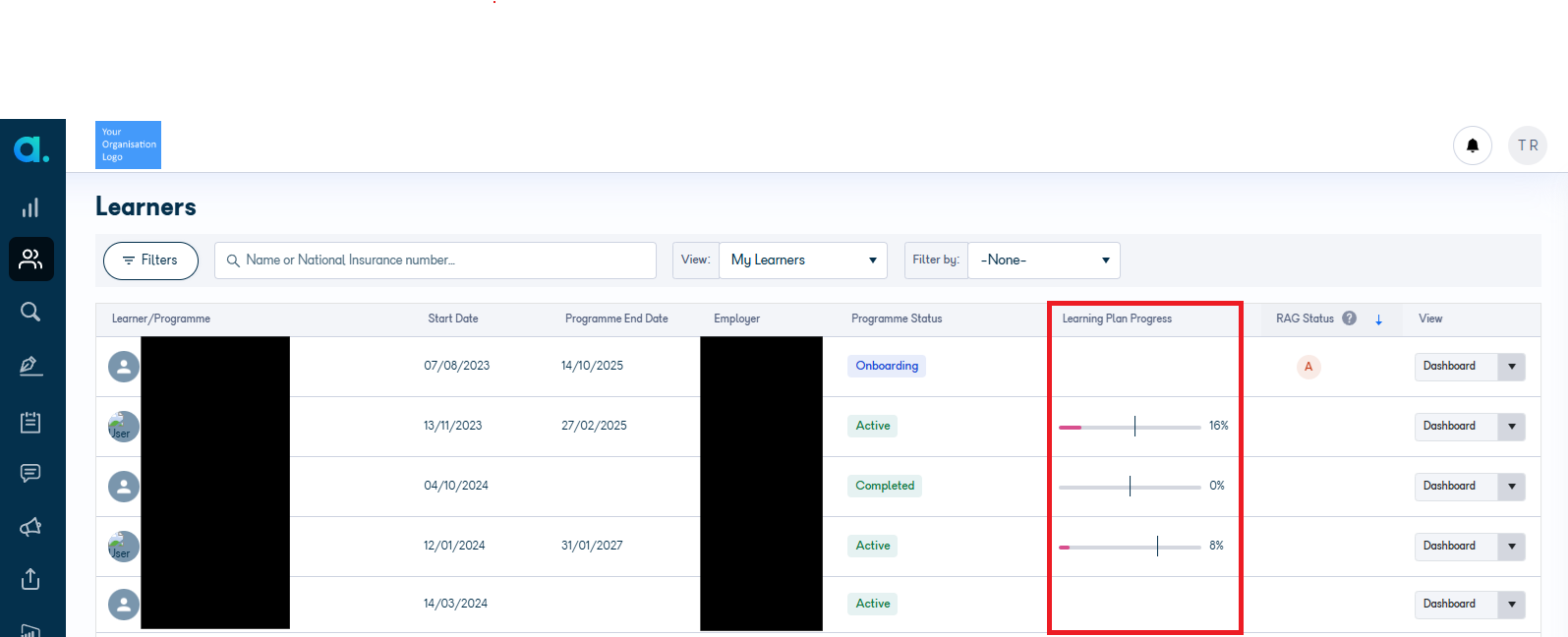 Current and target learning plan progress calculation using OData fields