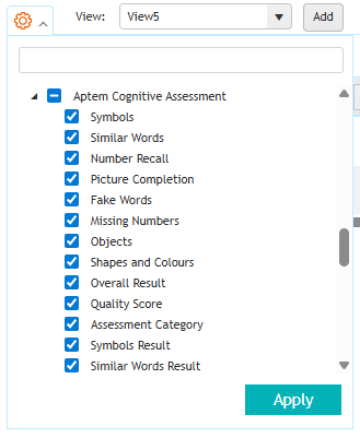 Aptem Cognitive Assessment fields under the Onboarding option in UGR