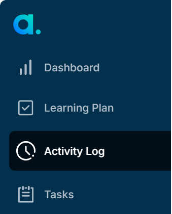 Left-hand navigation on the learner home page with the Activity log control highlighted.