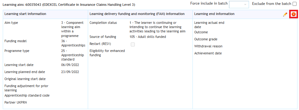 Aim reference removed from the ILR token in the programme build