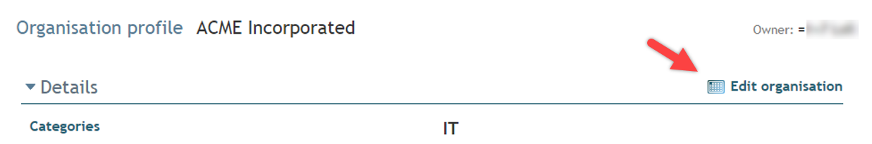 Edit organisation button on the organisation profile screen