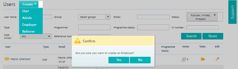Create dropdown with Employer option and confirmation prompt