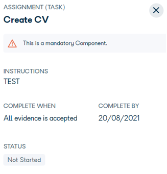 Activity details panel showing the mandatory activity note