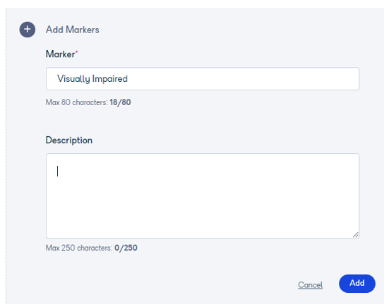 Add marker screen showing name and description fields
