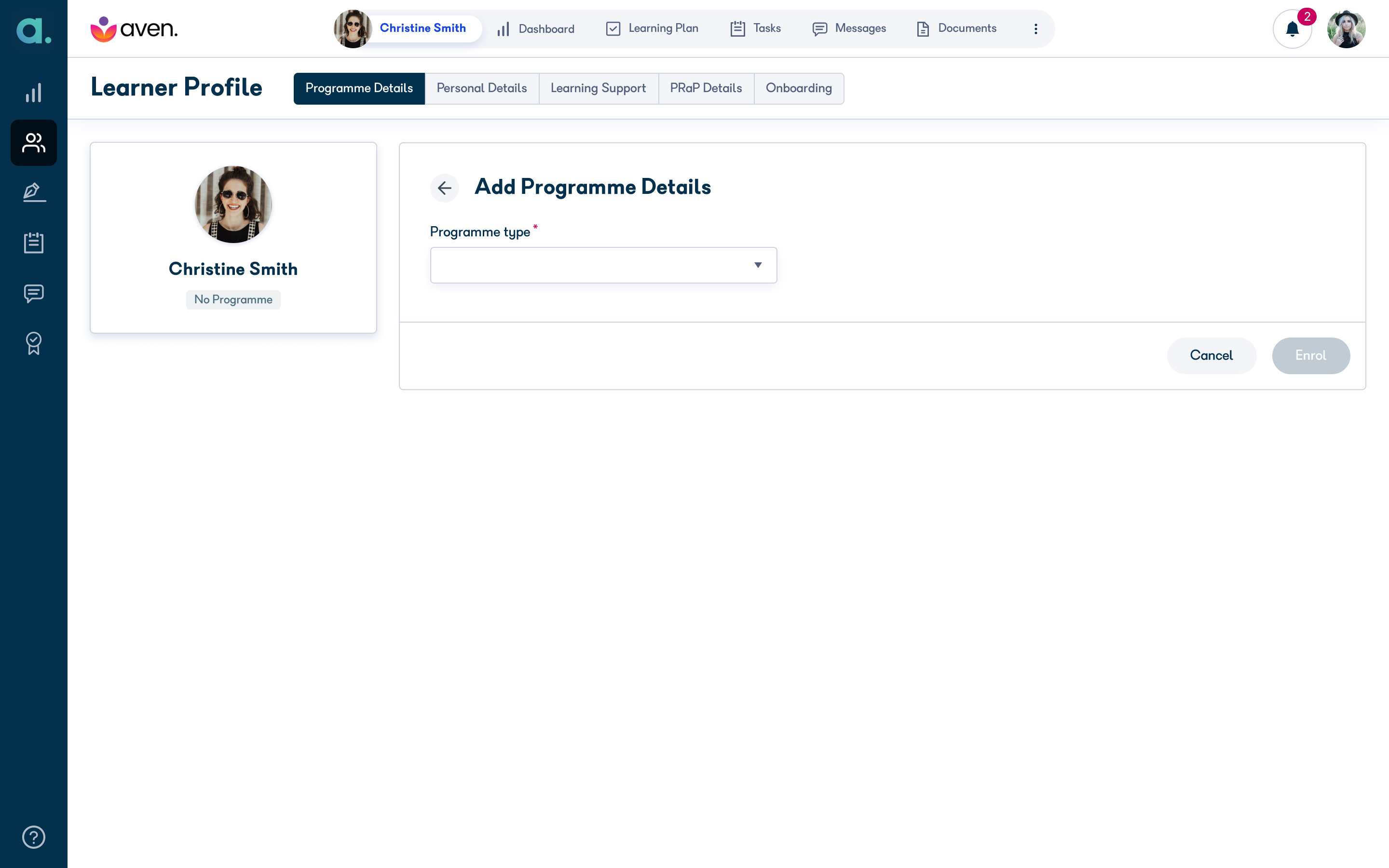 Add programme details screen