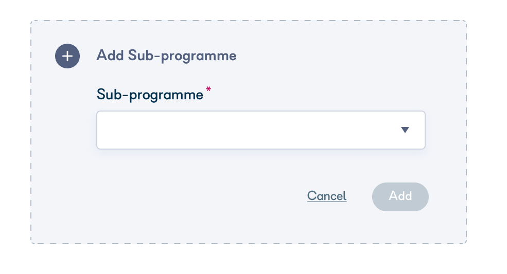 Sub-programme dropdown with available options