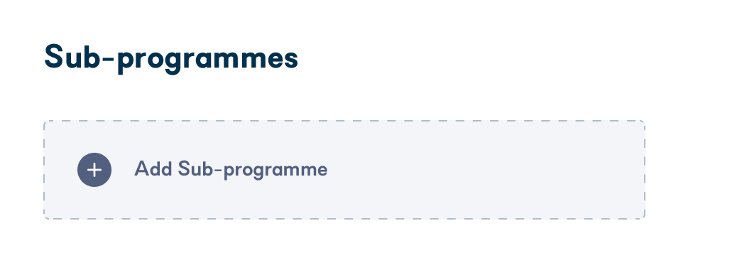 Sub-programmes section showing Add sub-programme button
