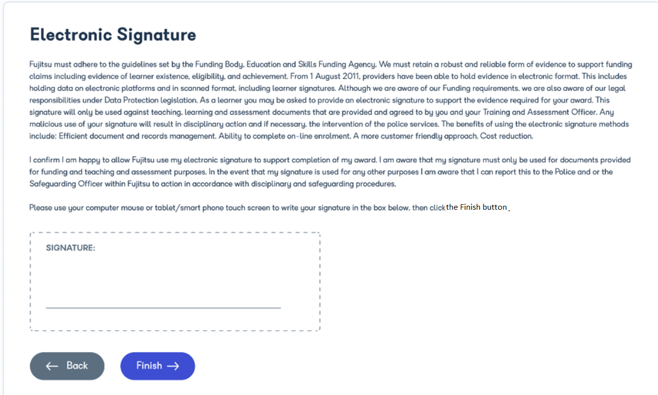 Electronic signature screen with draw and select options