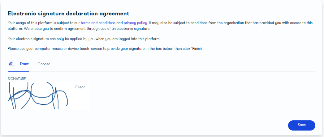 Account settings – electronic signature section